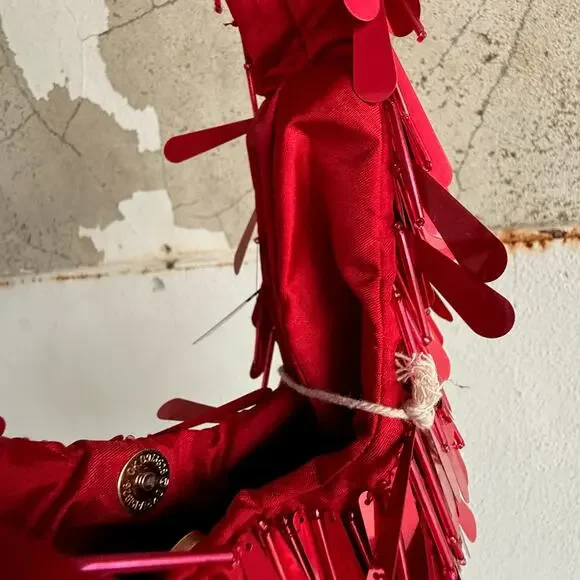 Viral Red Sequin Tassel Shoulder Bag Handmade NWT Statement Holiday Party Purse - Picture 6 of 6